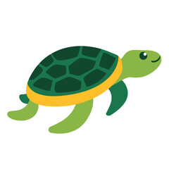 2d illustration cartoon turtle with dark green shell, walking happily. Perfect for sea life, children’s books, rural designs, or playful nature concepts.
