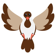 2d illustration brown hawk character with wings spread, cartoon raptor bird in flight, flat vector perfect for kids, wildlife books, and educational content.
