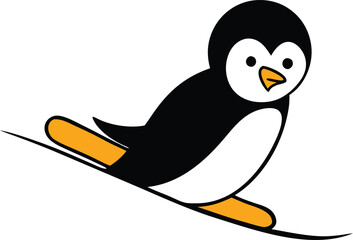 A penguin confidently rides a snowboard down a snowy slope, showcasing its playful spirit and agility.