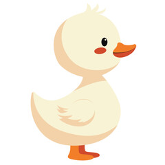 2d illustration cute baby duck with chubby cheeks and tiny wings, yellow body, flat cartoon style perfect for children’s books, learning materials, and nursery designs.
