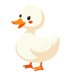 2d illustration Cute cartoon goose standing happily with a smile, simple flat vector illustration isolated on white background, perfect for kids and education.