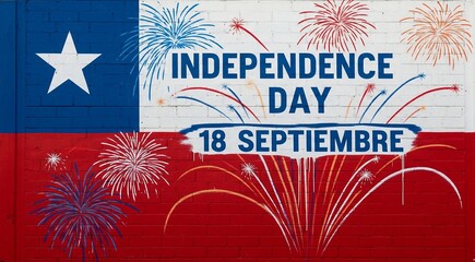 Chile Independence Day Mural with Fireworks and Flag.