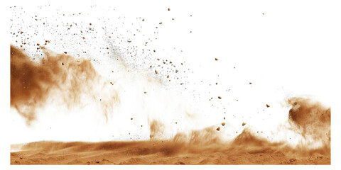 Dusty sandstorm scene with airborne particles concept. Beautiful crashing wave with sand and water splashing energetically.