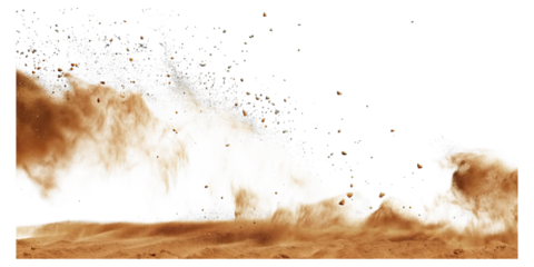 Dusty sandstorm scene with airborne particles concept. Beautiful crashing wave with sand and water splashing energetically.