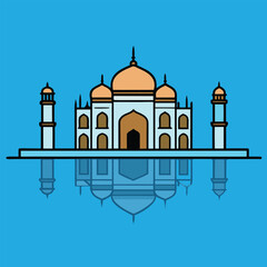 Taj Mahal in India, a stunning white marble mausoleum, surrounded by lush gardens and reflecting pools.