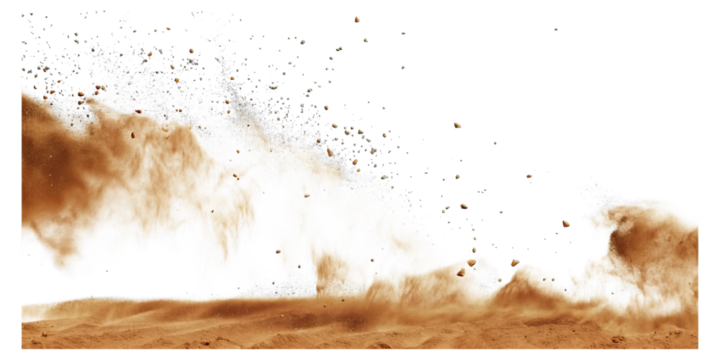 Dusty sandstorm scene with airborne particles concept. Beautiful crashing wave with sand and water splashing energetically. - Powered by Adobe