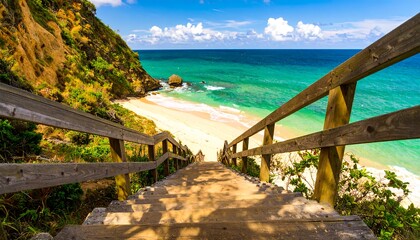 Obraz premium Coastal stairs to a beautiful beach