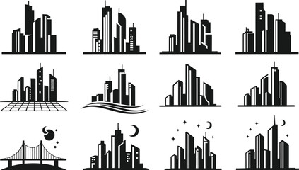 Unique skyline logo set perfect for real estate and urban development branding projects and innovative city designs