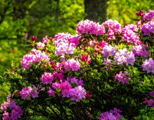 Springtime blossoms of pink and purple azaleas