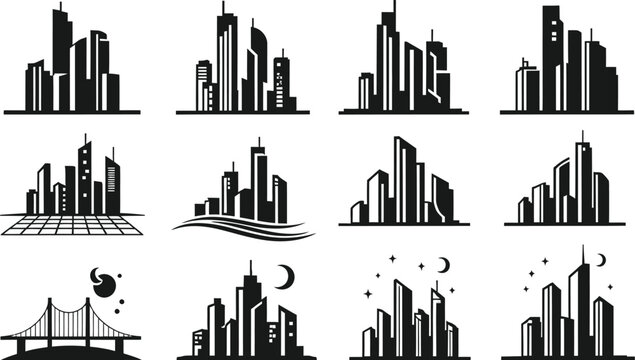 Unique skyline logo set perfect for real estate and urban development branding projects and innovative city designs