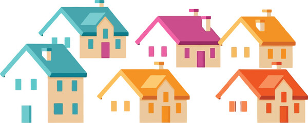 Dreamy row of colorful houses creates a cheerful neighborhood vibe perfect for real estate marketing