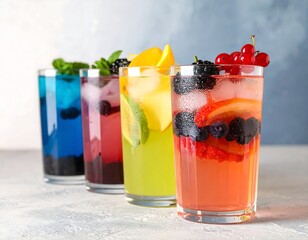 Colorful fruit infused drinks on a table