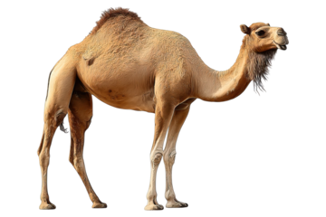 Isolated camel image on clean white transparent concept. Close-up of a camel standing gracefully in natural light.