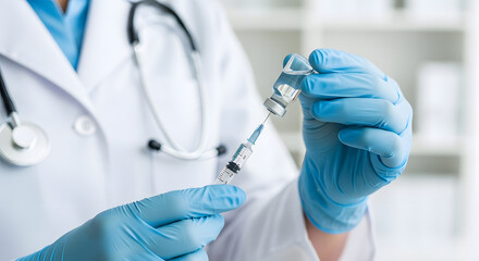Doctor preparing a vaccine injection.
