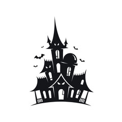 Spooky Halloween Haunted House Illustration A Creepy Castle Silhouette for Spooky Season Decorations and Designs