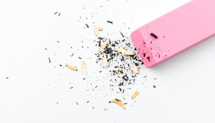 Pink eraser with pencil shavings