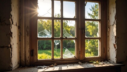 Broken window in an old building