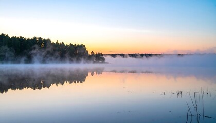 Fototapeta premium Misty sunrise over a tranquil lake