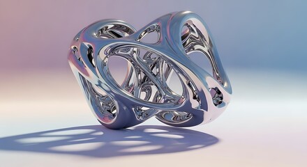 Chrome Abstract Sculpture: Intertwined Loops and Reflective Surfaces in Soft Lighting