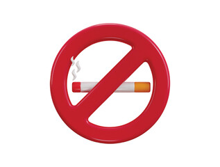 No smoking sign 3d render concept of banned on tobacco or cigar with cigarette smoke icon vector illustration