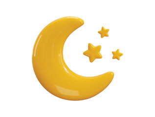 Crescent glossy moon with yellow stars icon 3d render concept of yellow shine moon with stars icon vector illustration