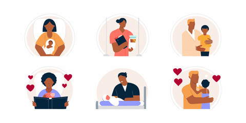 Fototapeta premium Diverse people showing care and love in various healthcare and family settings