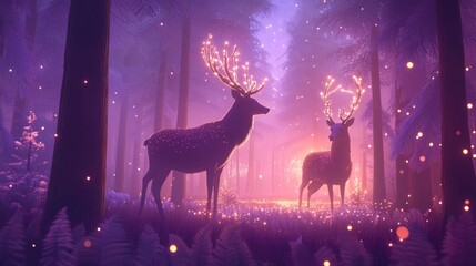 Two deer in a magical winter forest