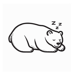 Simple Line Drawing Sleeping Bear Logo Vector on white background
