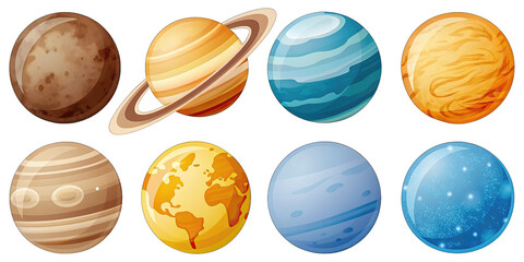 Solar system planets collection image concept. Colorful illustration of various planets in our solar system.