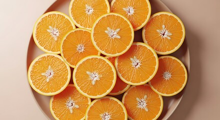 Fresh Sliced Oranges on a White Plate Background