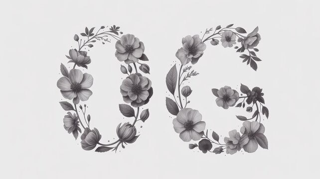 Monochromatic floral letters og elegant delicate design for branding and decoration