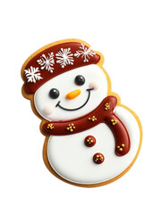 Fototapeta premium Adorable snowman cookie decorated with icing captured with depth of field to highlight its whimsical nature and festive holiday charm isolate on transparent background PNG