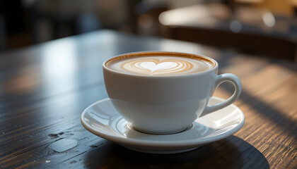 Cappuccino with Heart Latte Art &ndash; Caf&eacute; Coffee Drink Close-Up