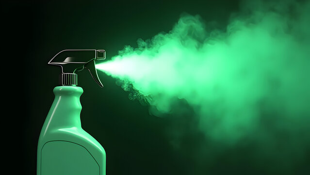 Glowing green haze escaping spray bottle emphasizing pest control