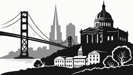 Obraz premium Golden gate bridge silhouette in san francisco skyline, suitable for travel, cityscape, tourism, or engineeringrelated design projects.