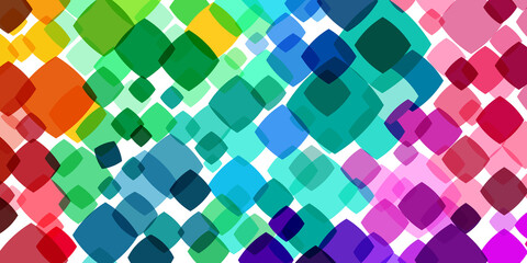 Vibrant playful mosaic background with transparent overlapping shapes in a rainbow of modern colors