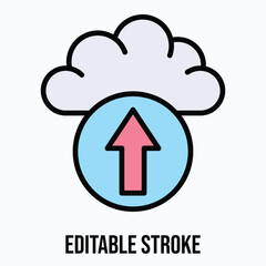 Cloud Upload Isolated Vector Lineal Color Style Icon, Editable Stroke