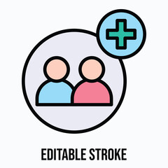 Add Users, Group of People Team Isolated Vector Lineal Color Style Icon, Editable Stroke