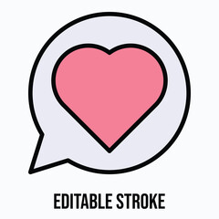Heart in Chat Bubble Isolated Vector Lineal Color Style Icon, Editable Stroke