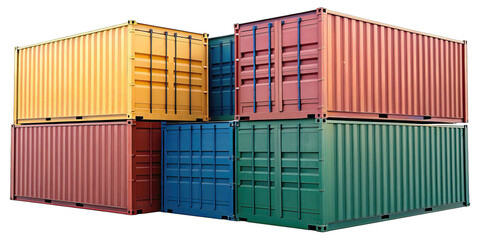 Stack of vibrant freight containers in port concept. Colorful shipping containers stacked for efficient transport.
