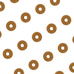 A minimalist seamless pattern of brown donuts or cookies with a black wavy drizzle. This simple, graphic food background is perfect for wallpaper or fabric.