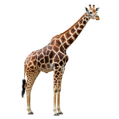 Naklejka premium Elegant giraffe standing tall, a majestic creature with a distinctive patterned coat, perfect for educational resources and wildlife conservation campaigns, showcasing the beauty of African wildlife
