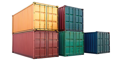 Stack of vibrant freight containers in port concept. Colorful shipping containers stacked for logistics and transport.