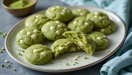 Green Matcha Cookies with White Chocolate Chips &ndash; Homemade Baked Good