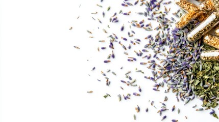 Close-up image of herbal medicine capsules made from dried herb