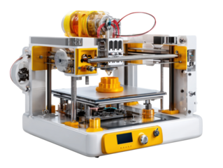 3D Printing Innovation: A close-up shot of a cutting-edge 3D printer, its intricate mechanisms and technological prowess, perfect for illustrating innovation and design. 