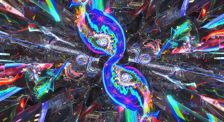 Kaleidoscopic abstract art with vibrant colors and intricate patterns.