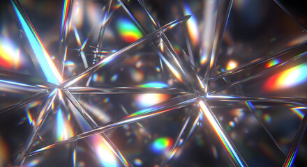 Abstract image of a crystal with light refraction creating a rainbow effect.