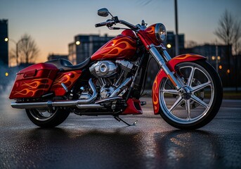 Abstract & Geometric, Red flame Harley motorcycle – biker glow,for wallpaper, background, print design, metal poster, print canvas
