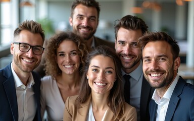 Group of business workers smiling happy and confident. Posing together with smile on face looking at the camera at the office. High quality